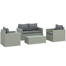 Outsunny 4 Piece Rattan Garden Furniture Set with Cushions, Light Grey