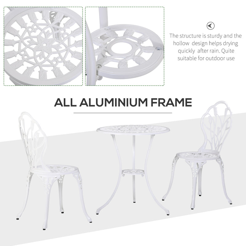 Outsunny 3 Piece Bistro Set, Aluminium Garden Furniture with Umbrella Hole