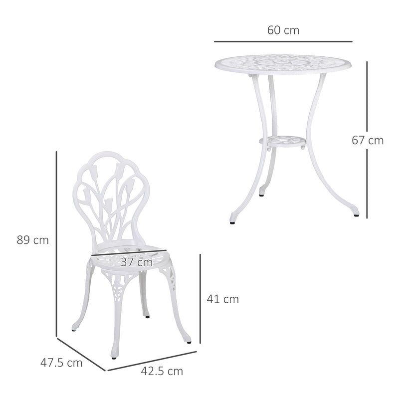 Outsunny 3 Piece Bistro Set, Aluminium Garden Furniture with Umbrella Hole
