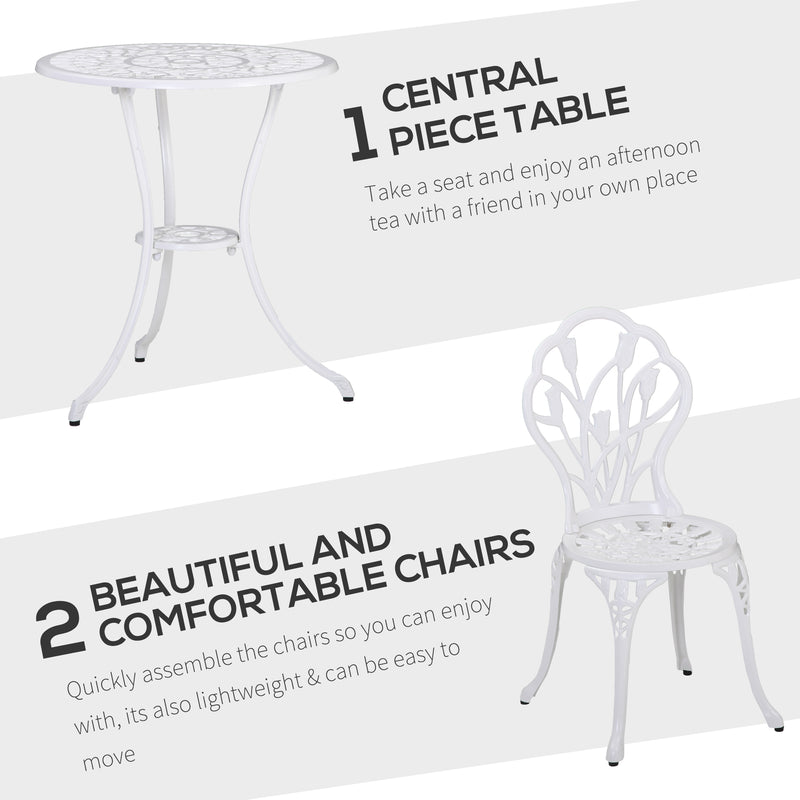 Outsunny 3 Piece Bistro Set, Aluminium Garden Furniture with Umbrella Hole