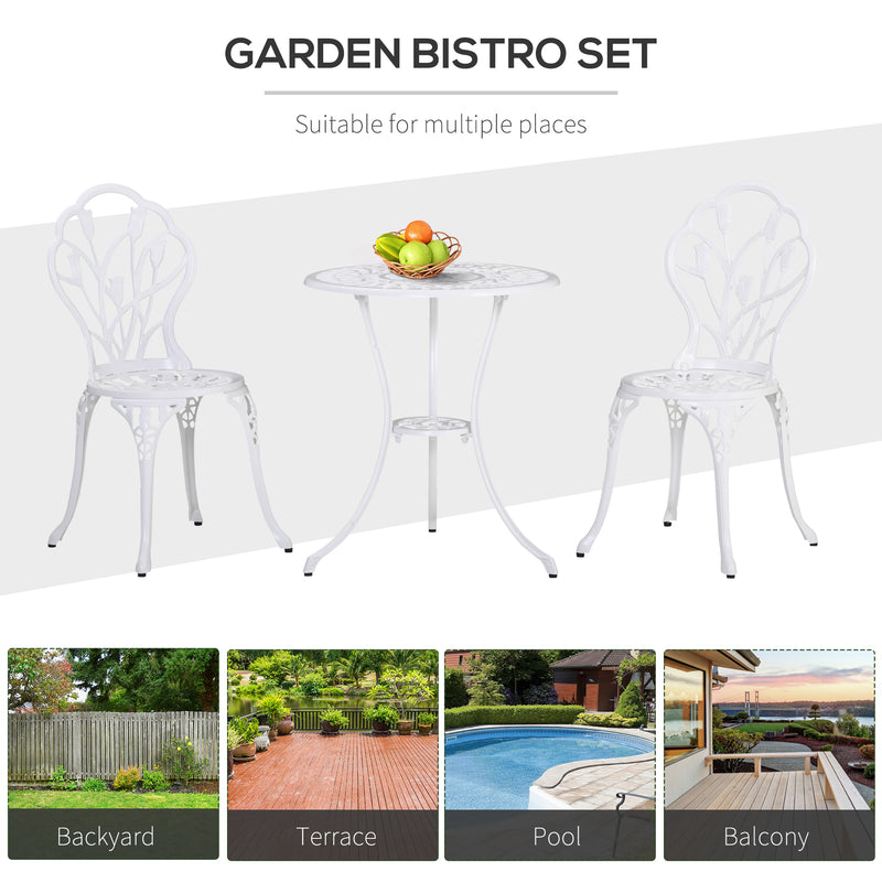 Outsunny 3 Piece Bistro Set, Aluminium Garden Furniture with Umbrella Hole