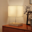 HOMCOM Table Lamp with 3 Slots, Bedside Lamp with Solid Wood Base, White
