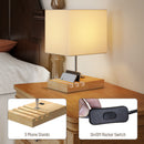 HOMCOM Table Lamp with 3 Slots, Bedside Lamp with Solid Wood Base, White