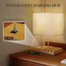 HOMCOM Table Lamp with 3 Slots, Bedside Lamp with Solid Wood Base, White