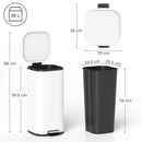 HOMCOM 30L Kitchen Bin, Pedal Bin with Lid, Removable Inner Bucket, White
