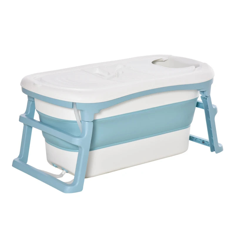 HOMCOM Baby Bath Tub Collapsible with Cover - Blue