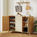 HOMCOM Bamboo Shoe Cabinet with Louvered Doors 18 Pairs Shoe Storage Cabinet
