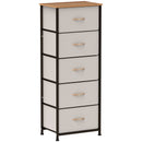 HOMCOM 5 Drawer Fabric Chest of Drawers w/ Wooden Top for Hallway