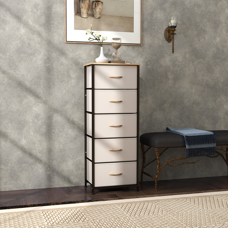 HOMCOM 5 Drawer Fabric Chest of Drawers w/ Wooden Top for Hallway