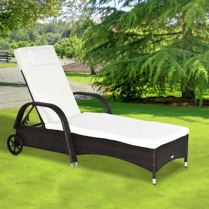 Outsunny  Rattan Sun Lounger - Brown