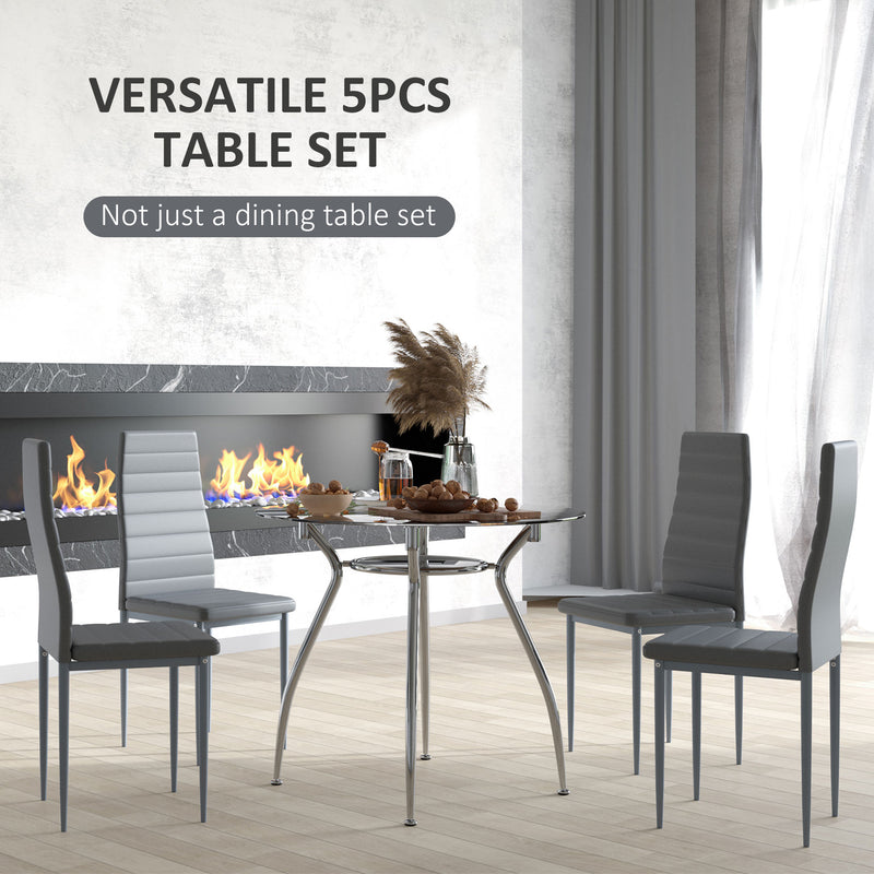 HOMCOM Round Dining Table Set for 4, Kitchen Table and Chairs with Cushion