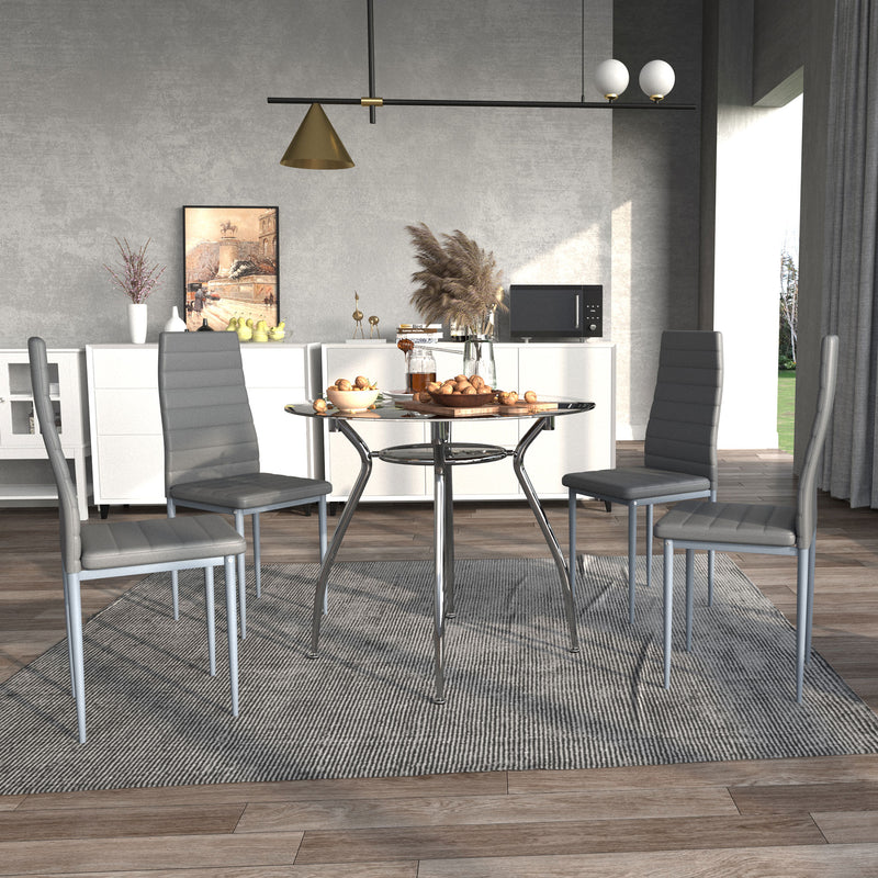 HOMCOM Round Dining Table Set for 4, Kitchen Table and Chairs with Cushion