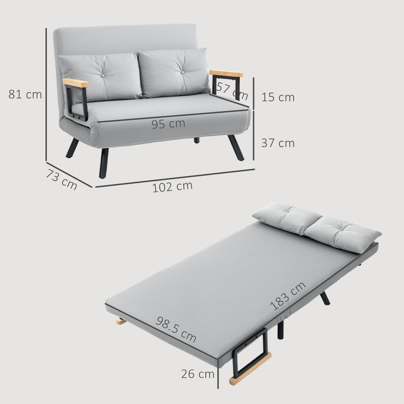 HOMCOM Click Clack 2 Seater Sofa Bed For Living Room, Guest Room, Light Grey