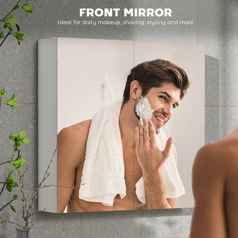 HOMCOM Bathroom Mirror Cabinet Wall Mounted, 60 x 15 x 60 cm, White