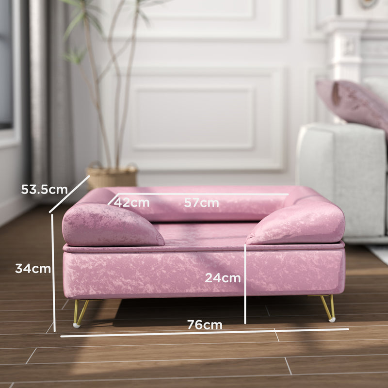 PawHut Dog Sofa Pet Couch W/ Removable Backrest Cushion Washable Cover - Pink