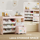 AIYAPLAY Kids Toy Storage Unit With 11 Fabric Bins, 3 Stickers, Pink