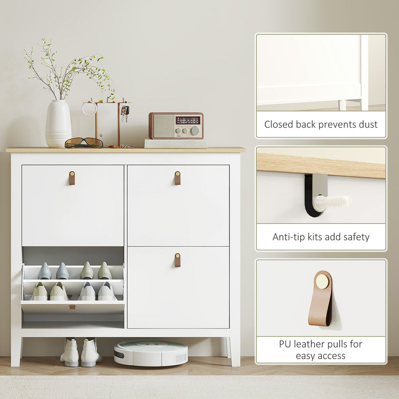 HOMCOM 4 Drawer Shoe Cabinet with Flip Doors for Hallway, Entryway, White