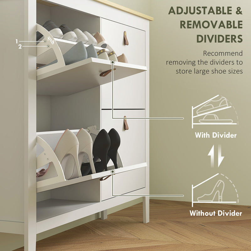 HOMCOM 4 Drawer Shoe Cabinet with Flip Doors for Hallway, Entryway, White