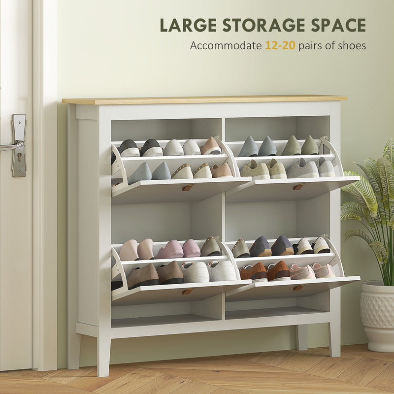 HOMCOM 4 Drawer Shoe Cabinet with Flip Doors for Hallway, Entryway, White