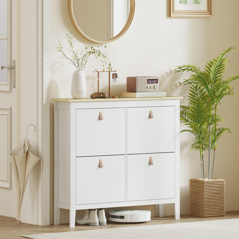 HOMCOM 4 Drawer Shoe Cabinet with Flip Doors for Hallway, Entryway, White