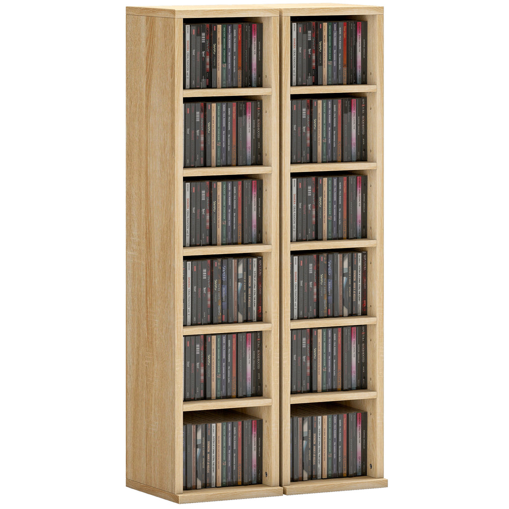 HOMCOM Set of 2 CD Storage Units DVD Shelf with Adjustable Shelves, Oa