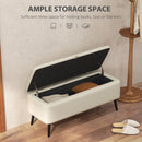 HOMCOM Storage Ottoman Bench, Linen Fabric Footstool With Steel Legs Cream White