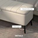 HOMCOM Storage Ottoman Bench, Linen Fabric Footstool With Steel Legs Cream White