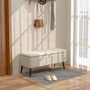 HOMCOM Storage Ottoman Bench, Linen Fabric Footstool With Steel Legs Cream White
