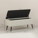 HOMCOM Storage Ottoman Bench, Linen Fabric Footstool With Steel Legs Cream White