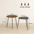 HOMCOM Set Of 2 Nesting Side Table With Metal Frame, Rustic Brown