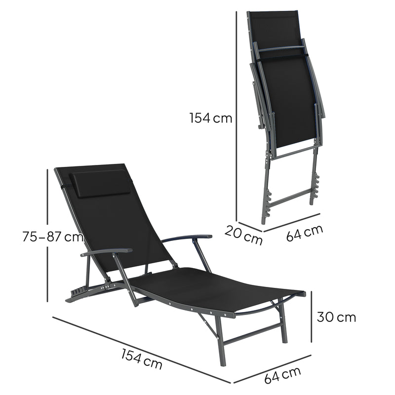 Outsunny Set of 2 Garden Sun Loungers, Folding Chaise Lounge Chairs, Grey