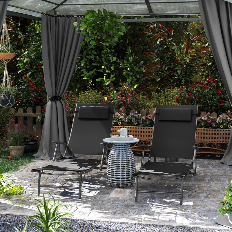 Outsunny Set of 2 Garden Sun Loungers, Folding Chaise Lounge Chairs, Grey