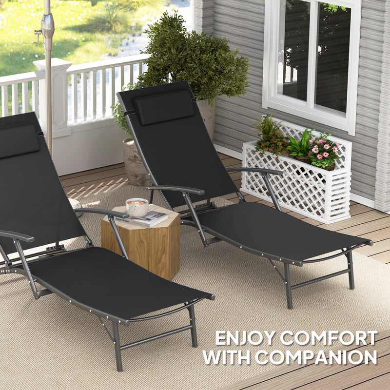 Outsunny Set of 2 Garden Sun Loungers, Folding Chaise Lounge Chairs, Grey