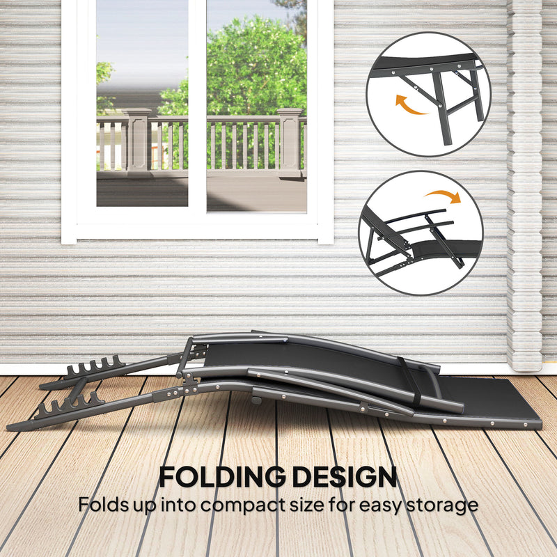 Outsunny Set of 2 Garden Sun Loungers, Folding Chaise Lounge Chairs, Grey