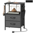 HOMCOM Slim Side Table with Charging Station, Bedside Table, Black