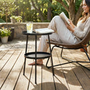 Outsunny Patio Side Table, 2-Tier Round Coffee End Table, Black