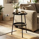 Outsunny Patio Side Table, 2-Tier Round Coffee End Table, Black