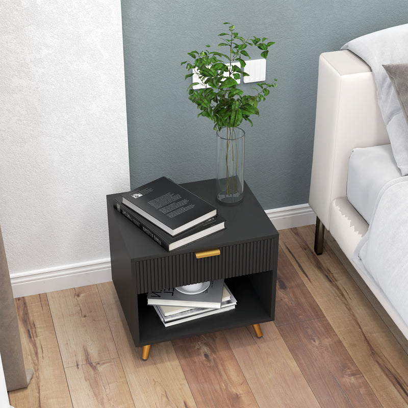 HOMCOM Small Table With Drawer, Open Compartment and Handle