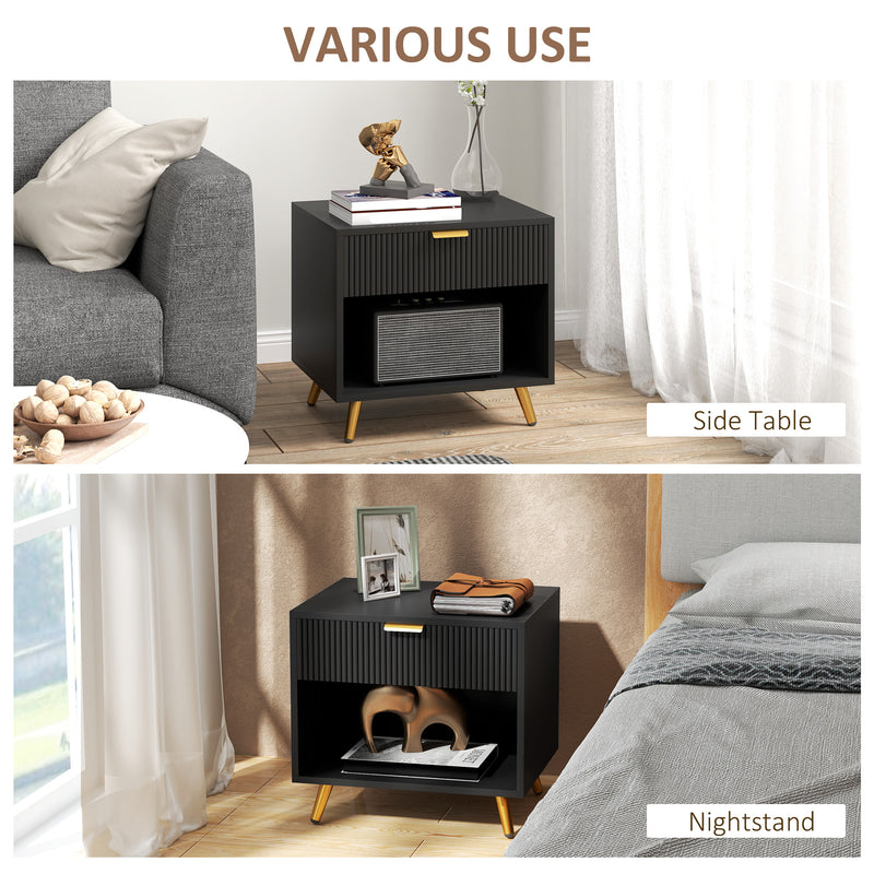 HOMCOM Small Table With Drawer, Open Compartment and Handle