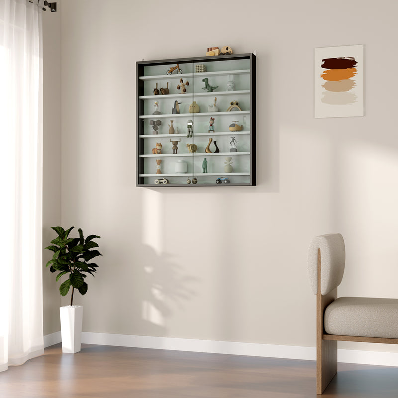 HOMCOM 7-Tier Wall Display Cabinet w/ Shelves Glass Doors