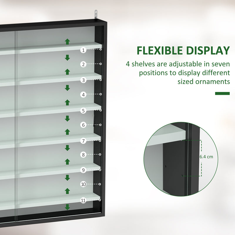 HOMCOM 7-Tier Wall Display Cabinet w/ Shelves Glass Doors