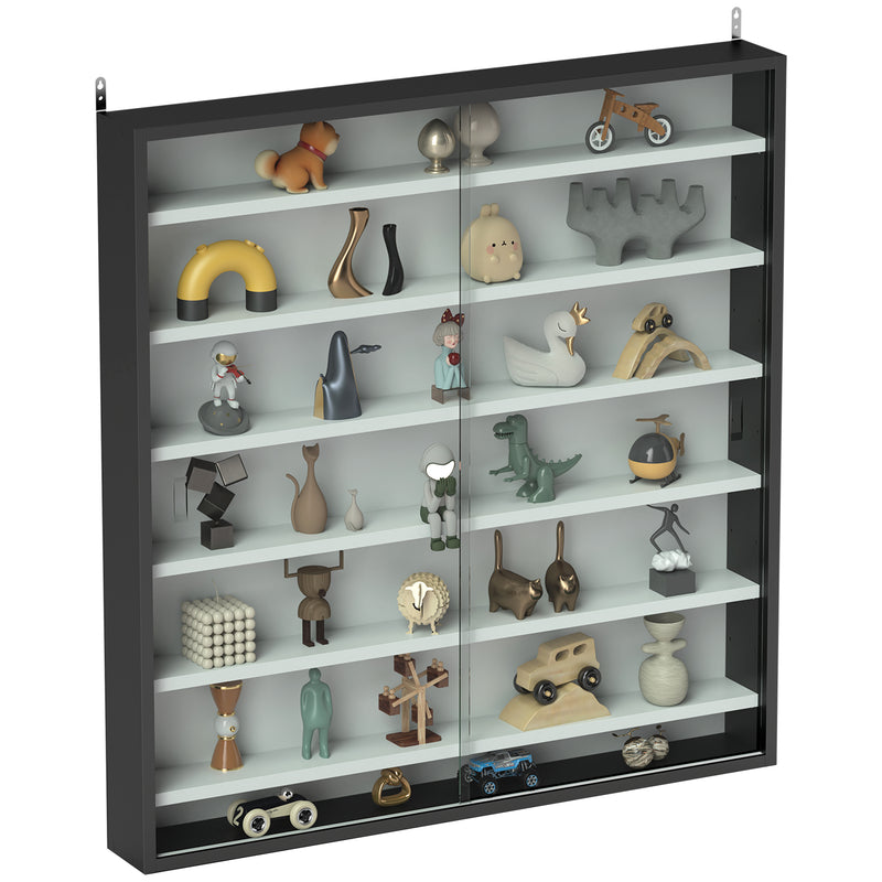HOMCOM 7-Tier Wall Display Cabinet w/ Shelves Glass Doors