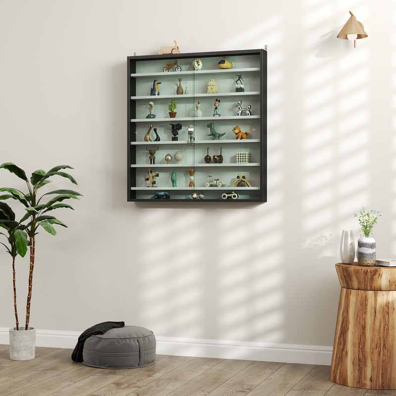 HOMCOM 7-Tier Wall Display Cabinet w/ Shelves Glass Doors
