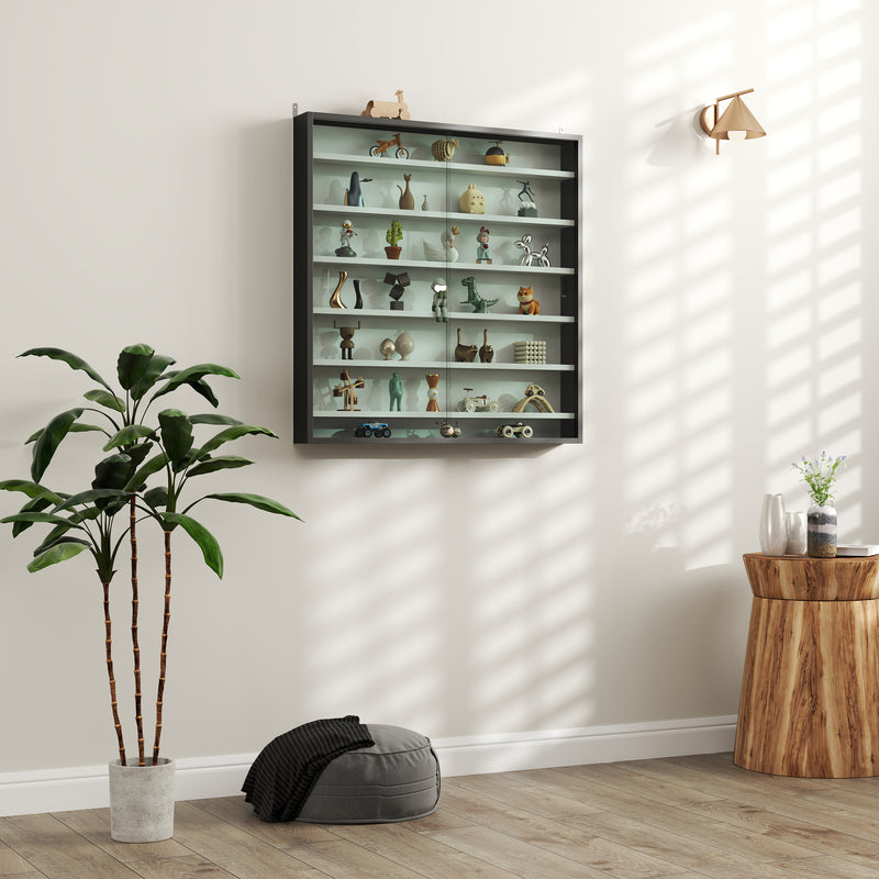 HOMCOM 7-Tier Wall Display Cabinet w/ Shelves Glass Doors