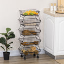 HOMCOM 5 Tier Storage Trolley Cart Vegetable Rack with Wheels for Kitchen