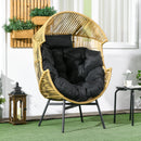 Outsunny Rattan Leisure Chair w/ Cushion, Garden Egg Chair with Headrest