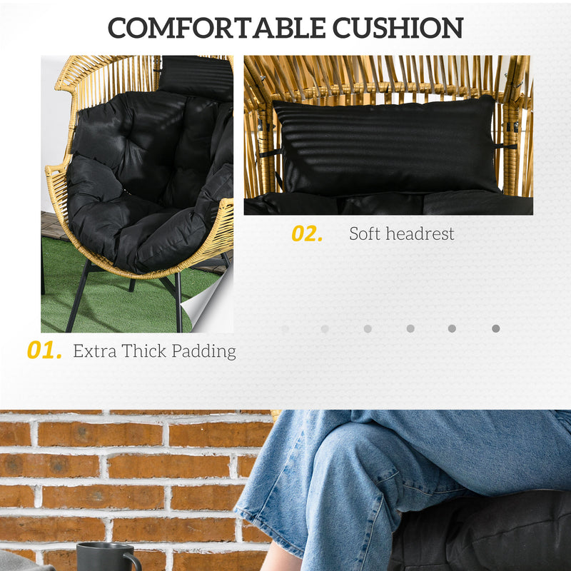 Outsunny Rattan Leisure Chair w/ Cushion, Garden Egg Chair with Headrest