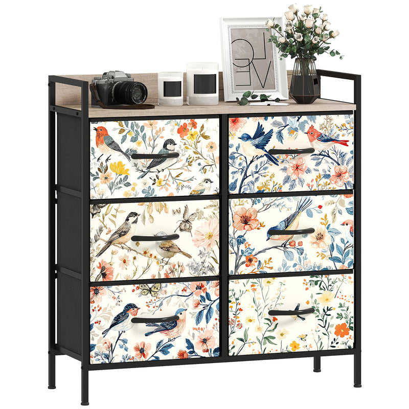 HOMCOM 6-Drawer Chest of Drawers, Fabric Dresser with Open Shelf