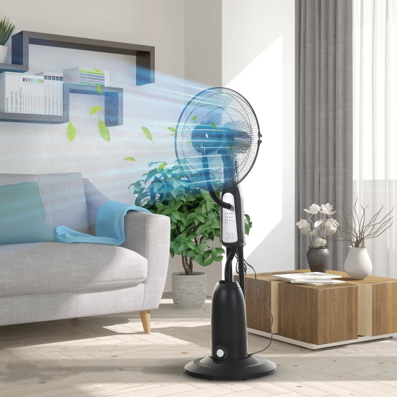 HOMCOM Pedestal Standing Fan with Water Mist Spray 120cm - Black