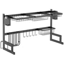 HOMCOM 93cm Over The Sink Dish Drainer Rack, 2 Tier Dish Rack For Kitchen, Black